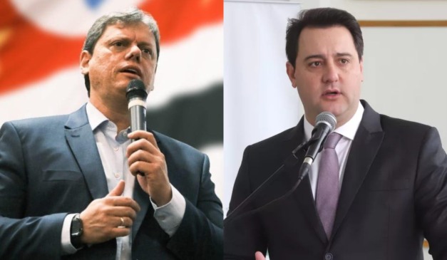 Montagem com fotos de Tarcisio de Freitas e Ratinho Jr