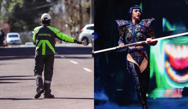 Guarda de trânsito e Katy Perry.