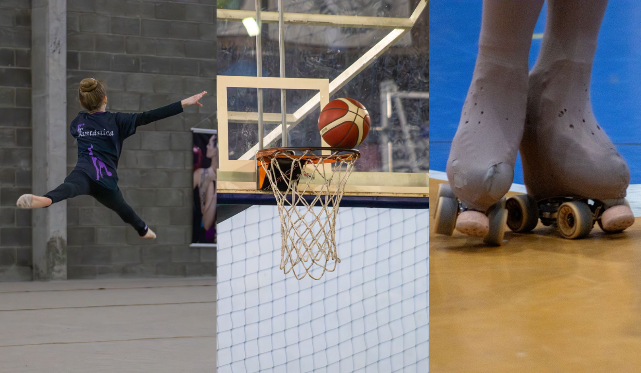 imagem de ginástica, basquete e patinação.