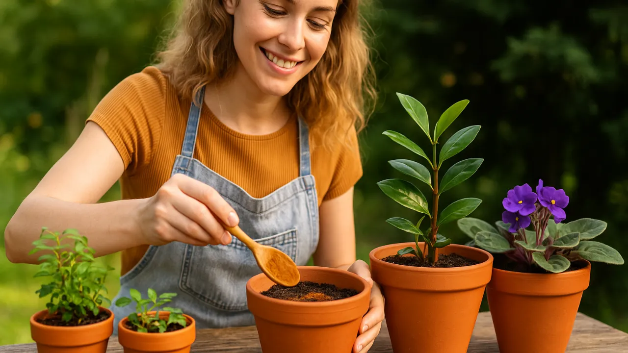 Canela no substrato das suas plantas