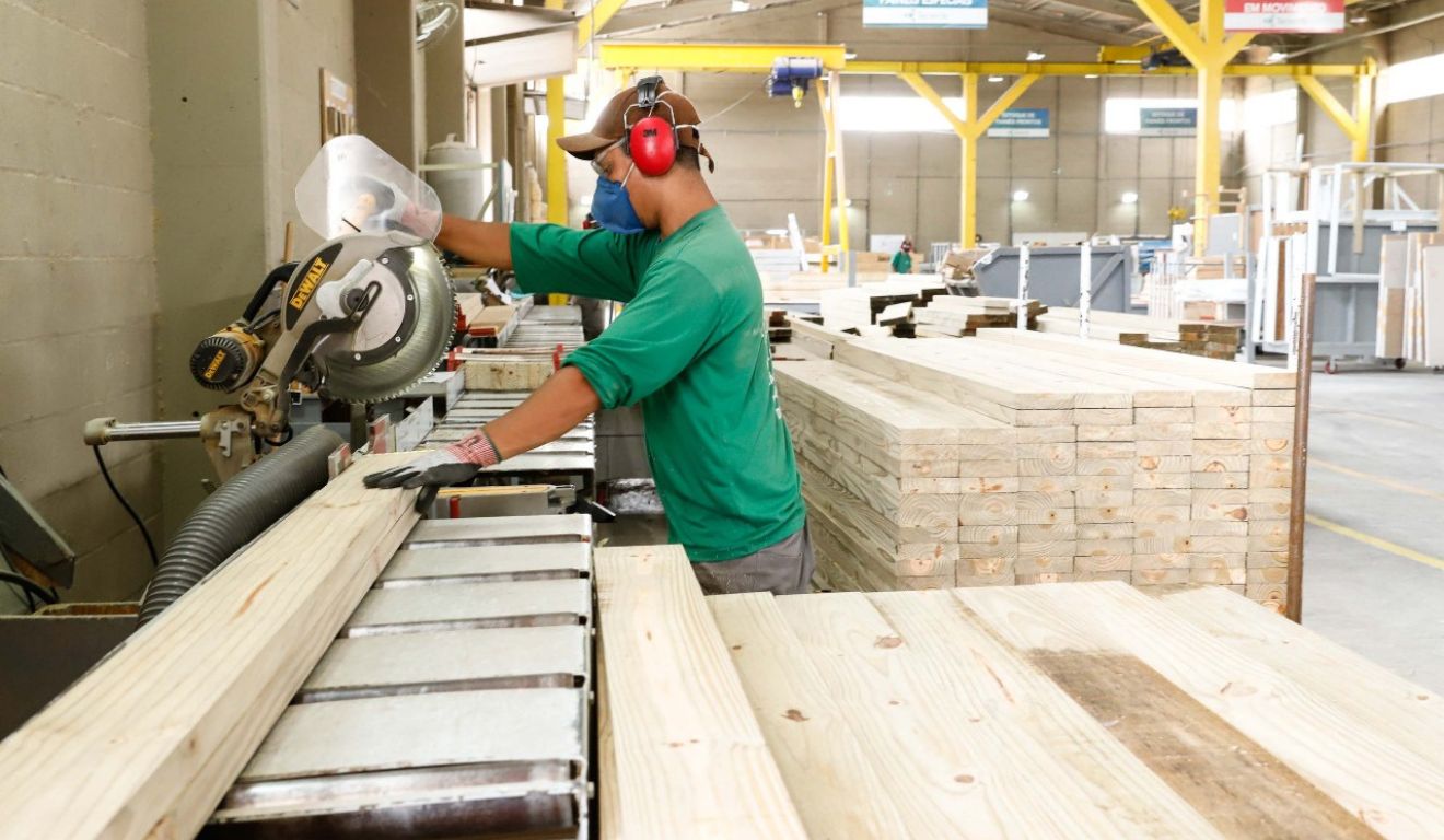 Operador beneficia madeira em fábrica no Paraná