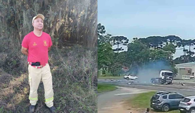 Homem que morreu em acidente na BR-476 vestido de sargento do Corpo de Bombeiros e batido em montagem