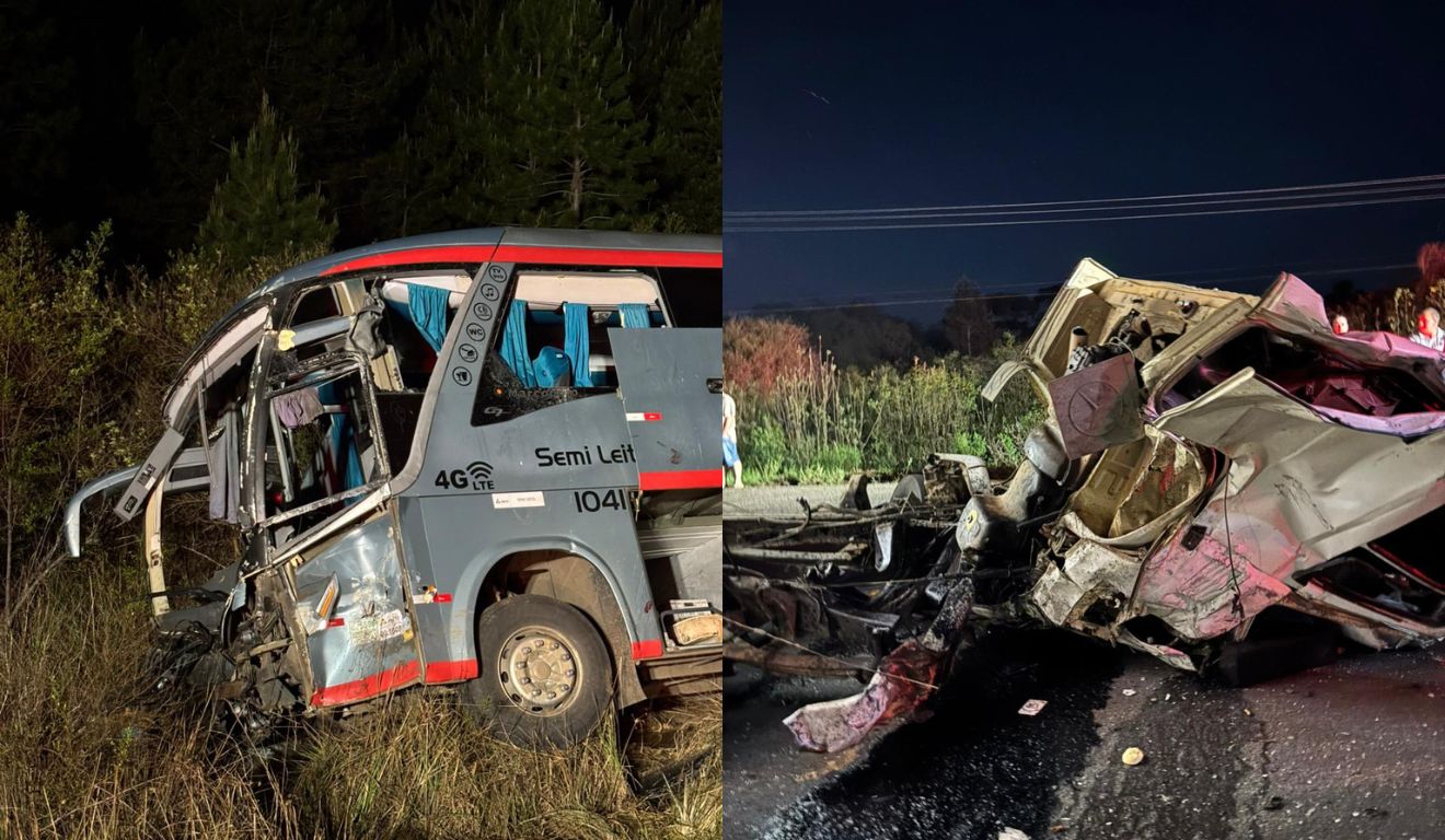 local do acidente entre ônibus e caminhão na PR-151