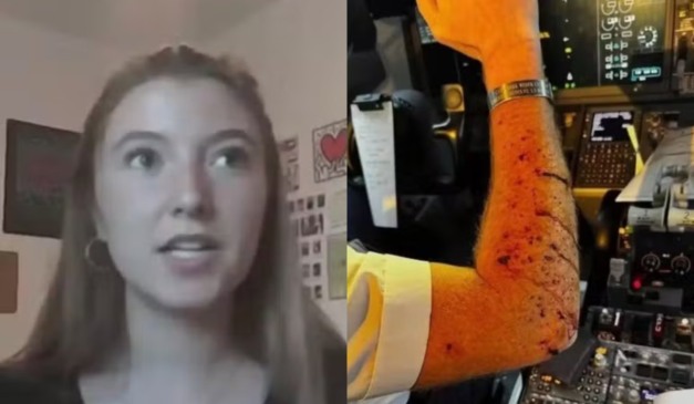 Passageira e avião.