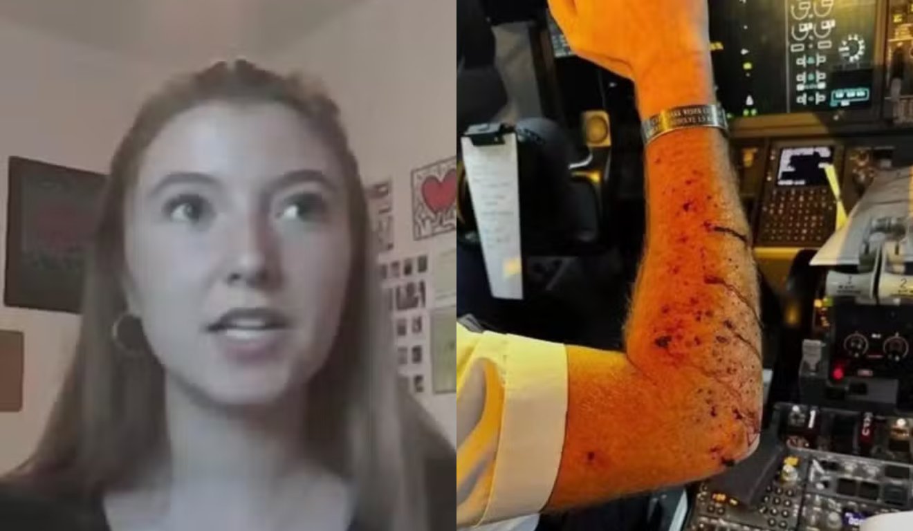 Passageira e avião.