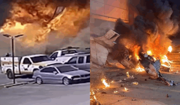 Imagem da explosão do avião após a colisão.