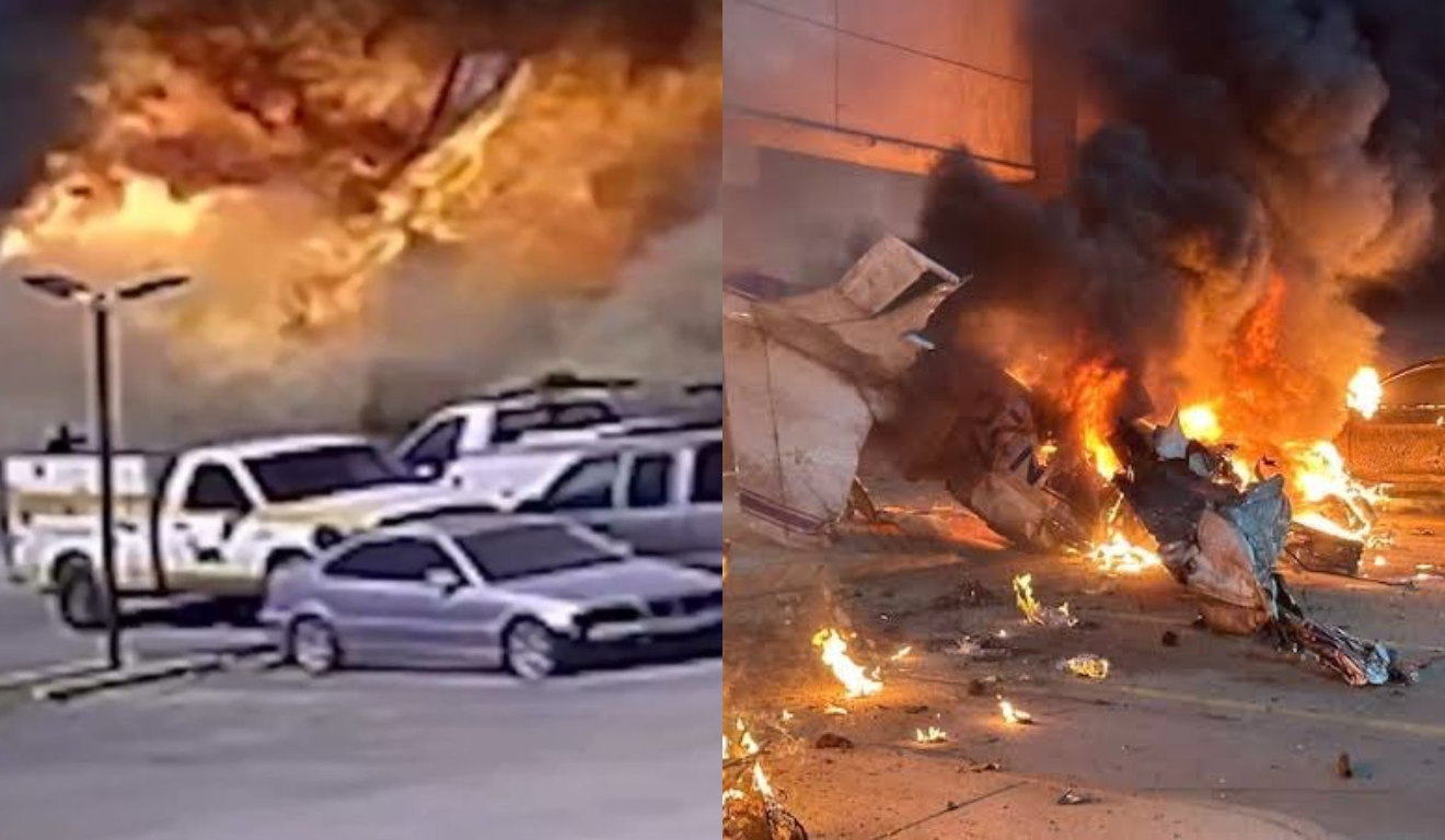 Imagem da explosão do avião após a colisão. 