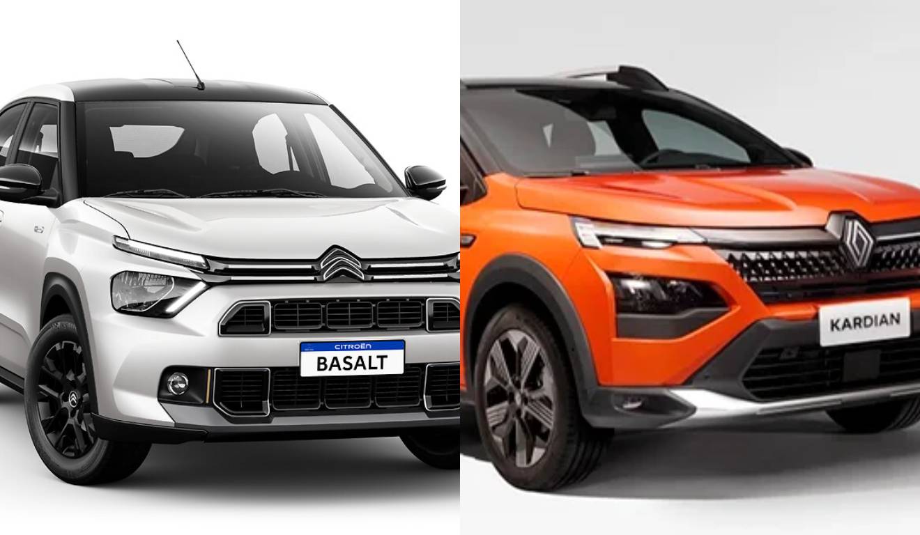 Montagem com fotos dos carros Kardian Renault e Basalt Citroen