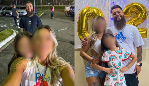 Montagem com fotos do policial Rodrigo Velloso com a família