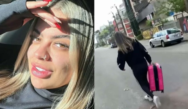 Caso Amanda: jovem desaparecida em selfie na primeira imagem e jovem segurando mala na segunda em montagem
