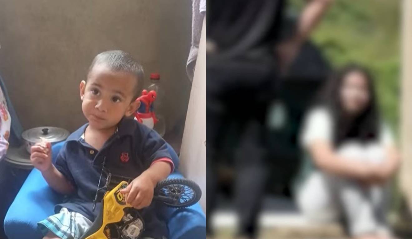 Menino que estava desaparecido em Tibagi brincando com brinquedos e família recebendo notícia da morte em montagem