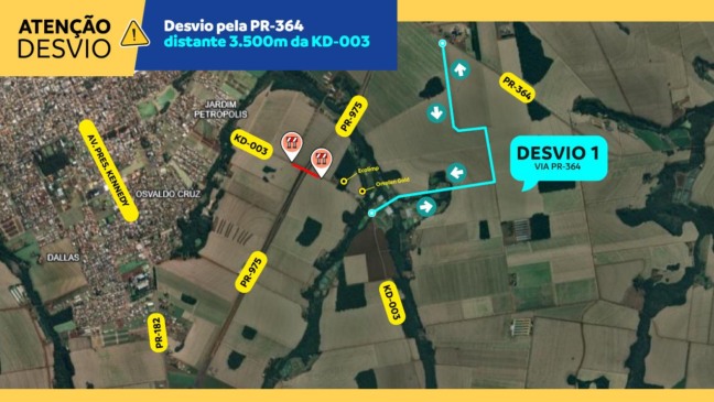 A ligação entre a Linha Pioneiro e a área urbana de Palotina será desviada pela PR-364 (Foto: C.Vale)