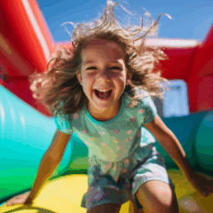 criança brincando em um brinquedo inflável