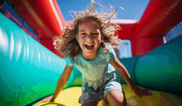 criança brincando em um brinquedo inflável