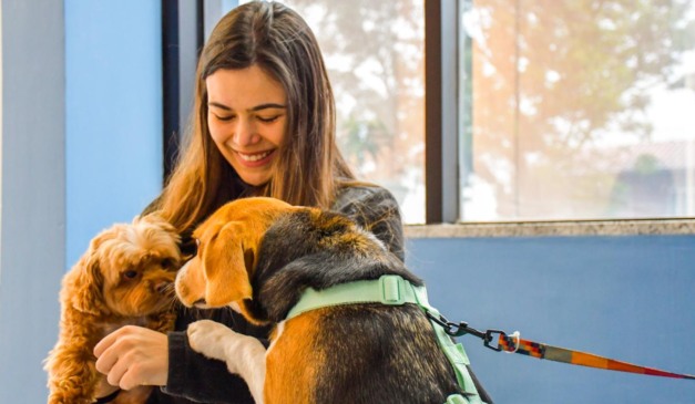 mulher com dois cachorros