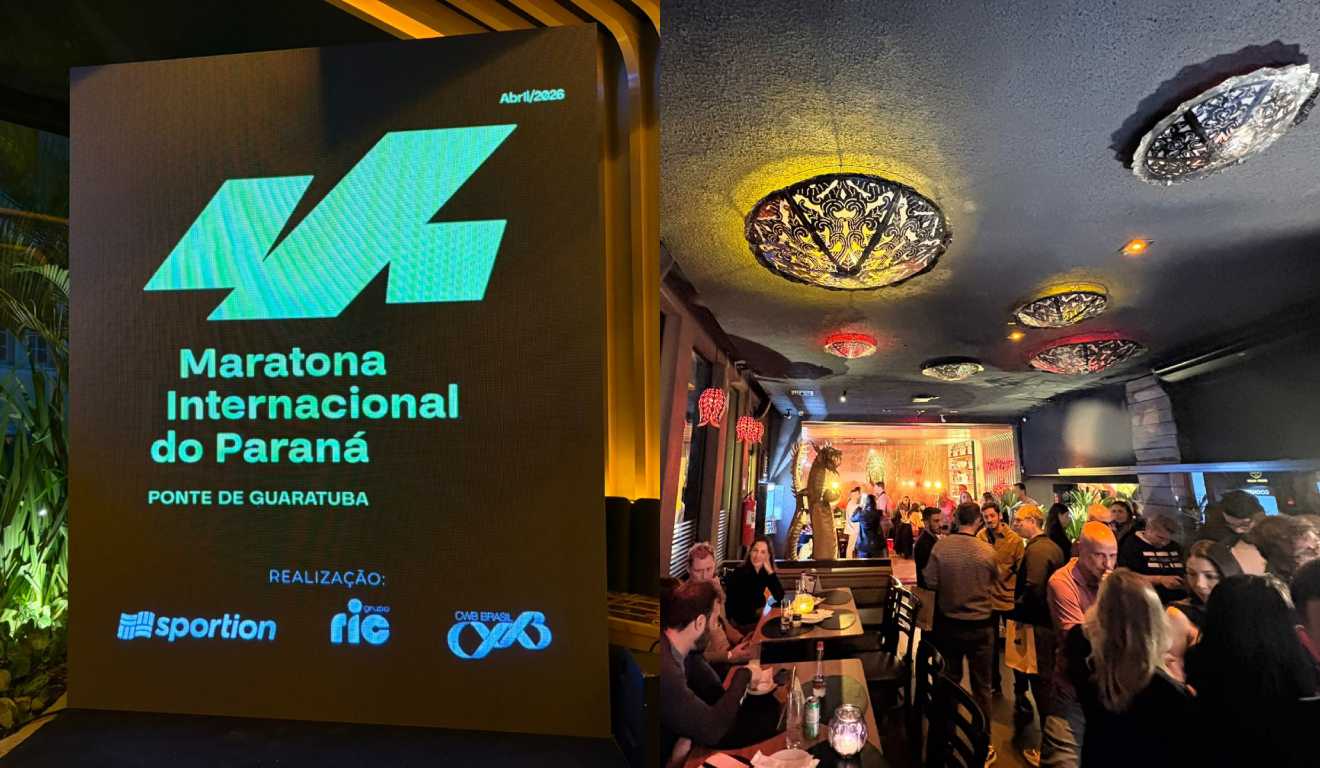 Convidados no Taj Bar, em evento que marca o lançamento da Maratona Internacional do Paraná