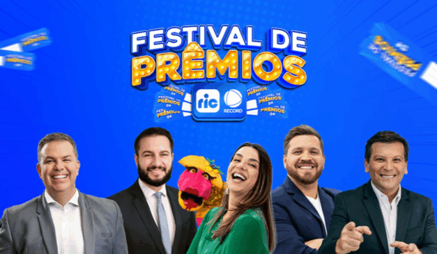 flayer de divulgação do Festival de Prêmios da Ric RECORD com os apresentadores da TV