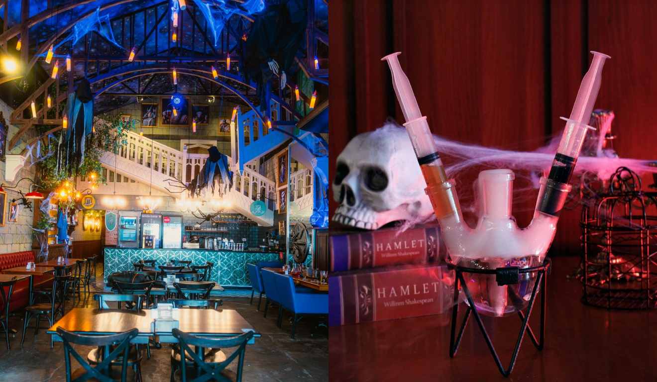 Doces e ambiente de Halloween.