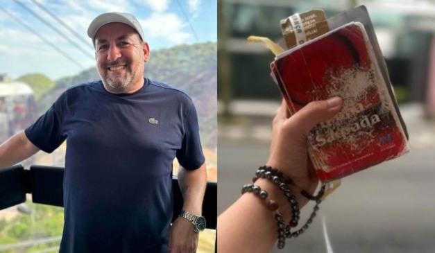 Homem morto por policial em bar e bíblia deixada de herança para a filha em montagem