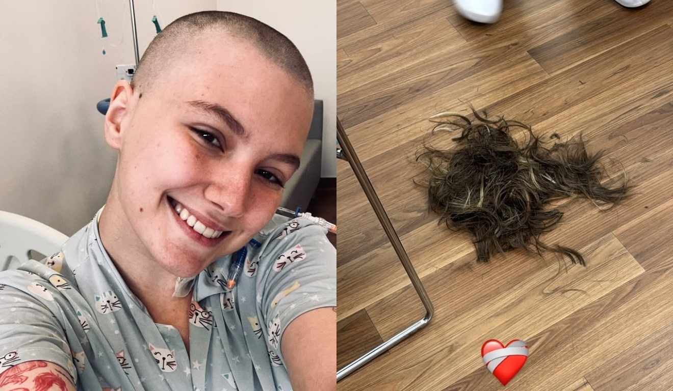 Isabel Veloso com cabeça raspada