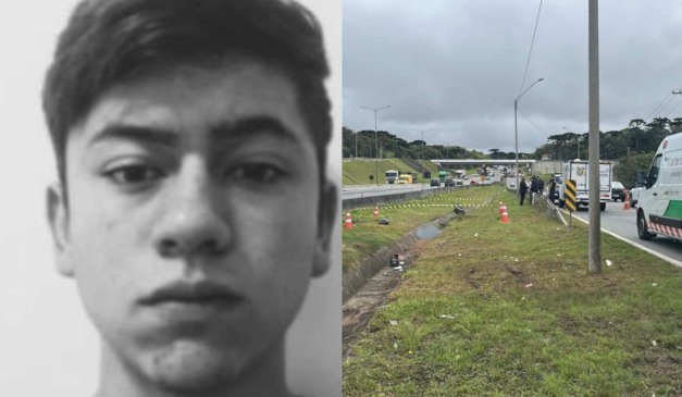 Jovem que morreu em acidente com moto na BR-376 e acidente ao lado em montagem