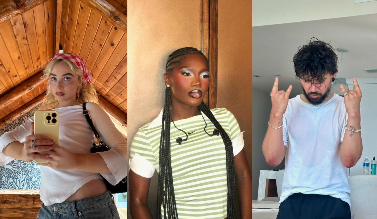 Imagem de Sabrina Carpenter, Doechii e Skrillex.