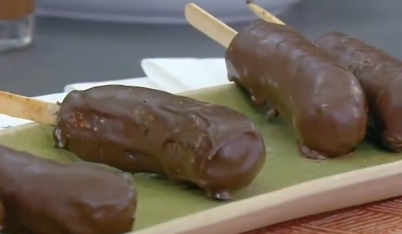 O mascote Louro Mané se recusou a provar a sobremesa do programa Mais Você de hoje (8). Na imagem, vemos a foto do picolé de banana feito no programa.