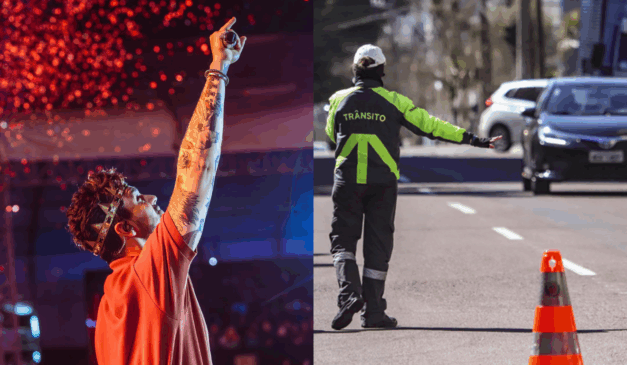 Imagem de Luan Santana e agente de trânsito.