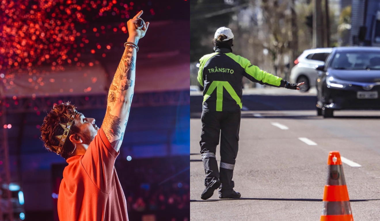 Imagem de Luan Santana e agente de trânsito.