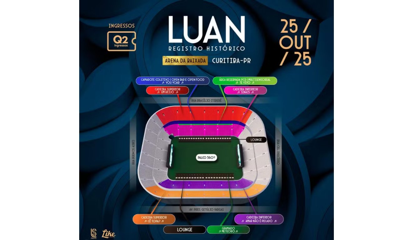 Mapa show do Luan Santana em Curitiba.