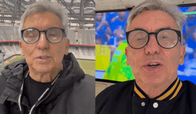 montagem de duas fotos do comentarista fernando gomes, preso na operação fake care