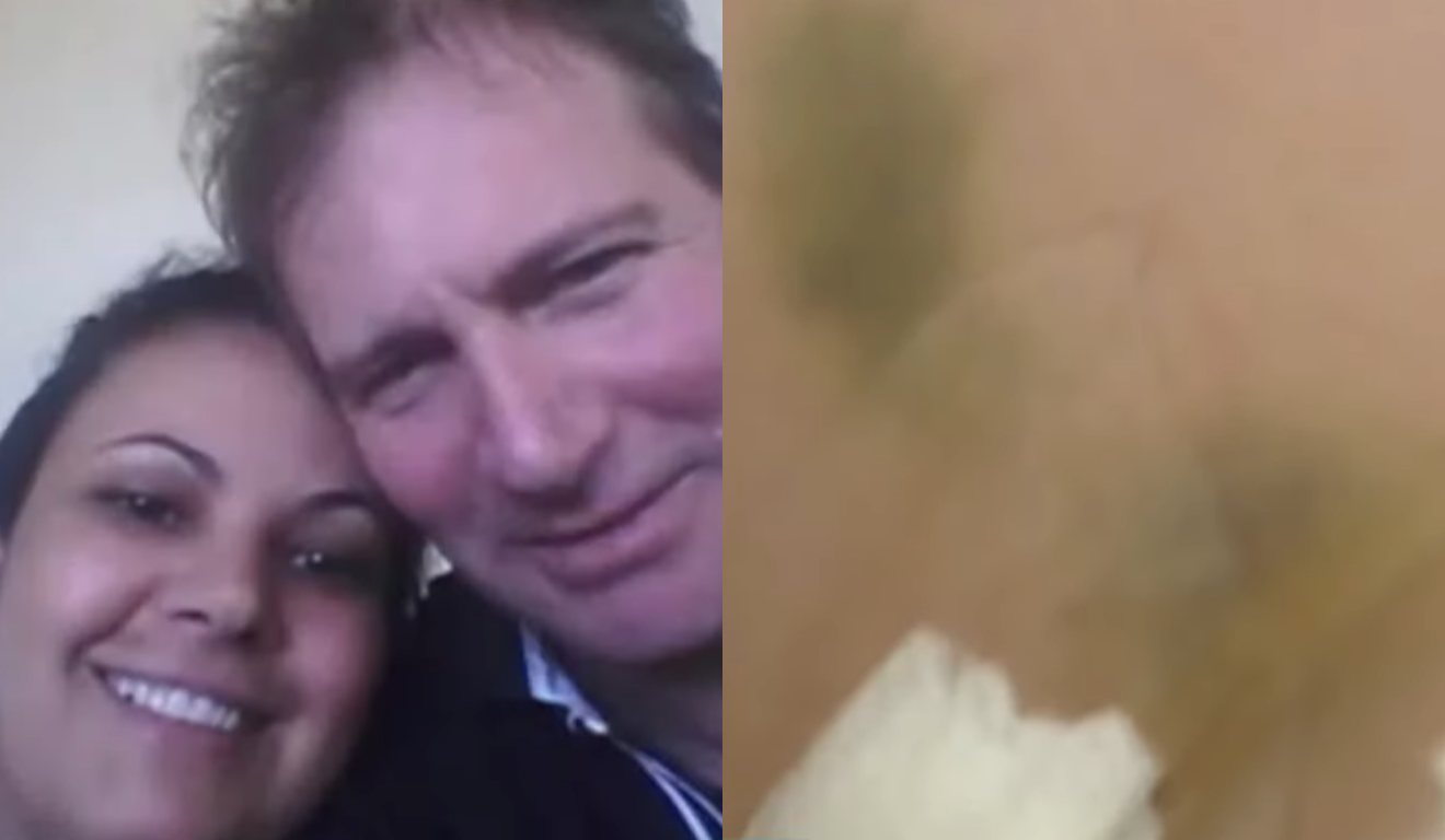 Mulher morta pelo ex, com suspeito ao lado, e ferimentos que a filha sofreu em montagem