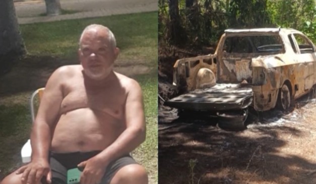 Idoso desaparecido em Mandirituba; buscas seguem após carro ser encontrado queimado.