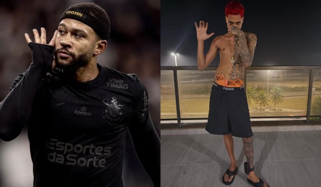 Memphis Depay, jogador do Timão e o rapper Oruam. (Fotos: Rodrigo Coca / Corinthians e Instagram/  Reprodução)