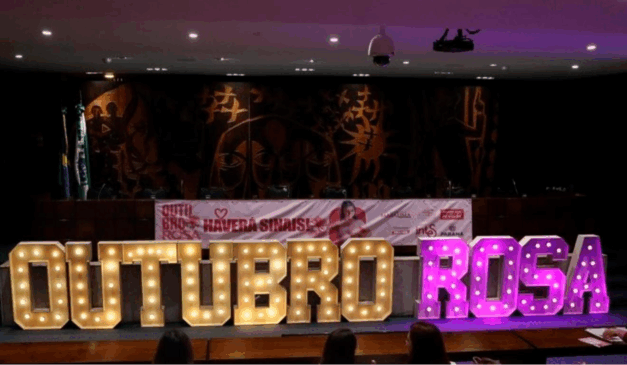 placa iluminada do outubro rosa da alep