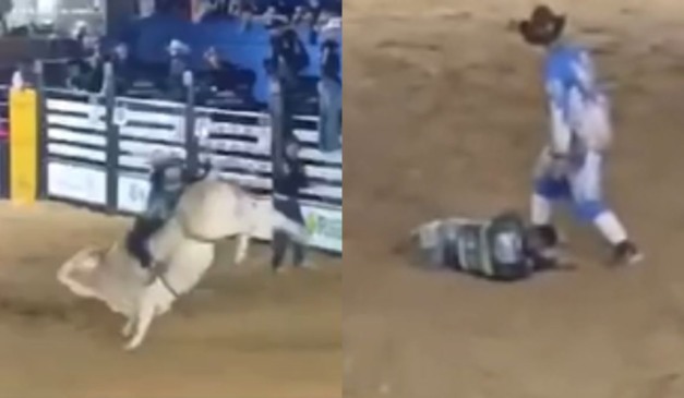 momento em que o peão é pisoteado pelo touro