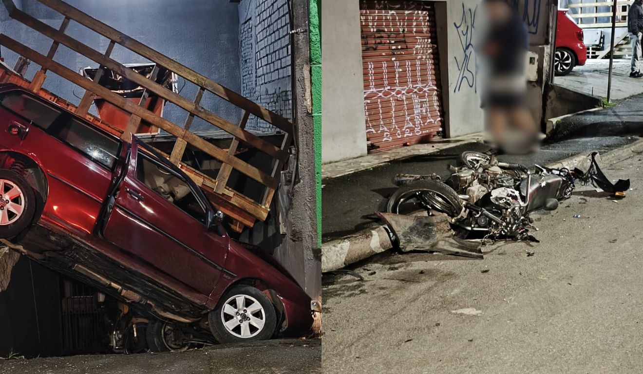 foto do acidente causado durante perseguição na Grande Curitiba
