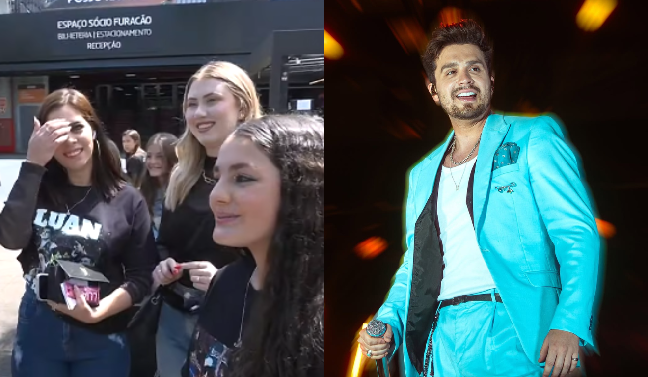 Imagem de fãs e de Luan Santana. 