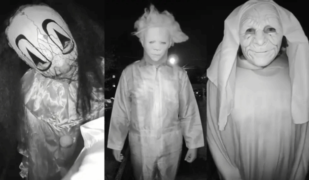 Imagem do trio fantasiado.