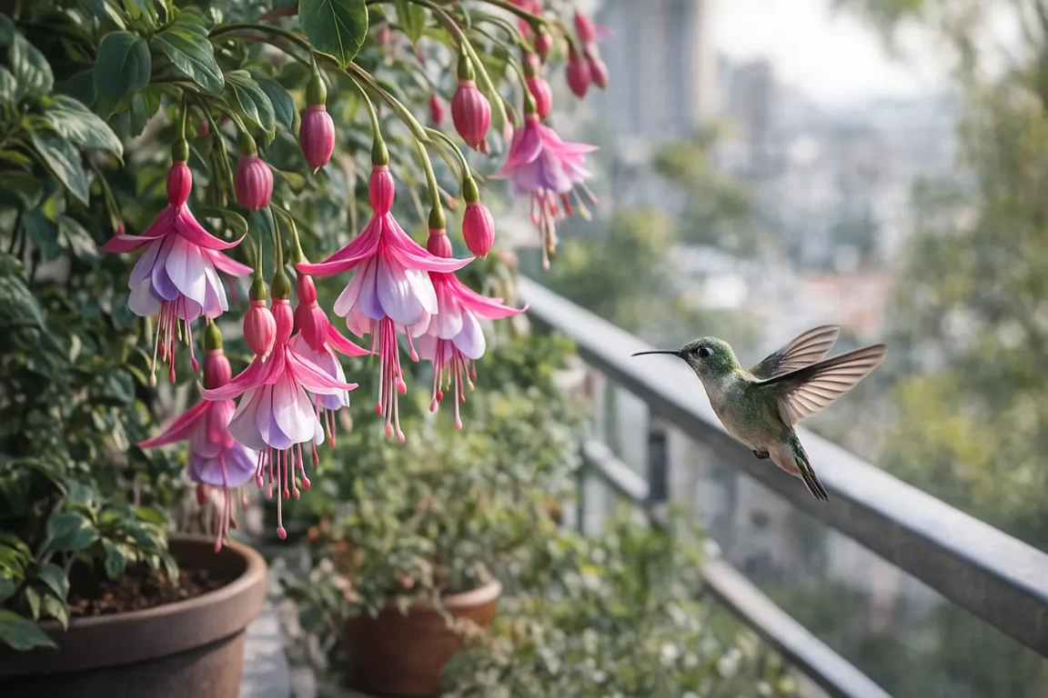 5 formas de usar a fúcsia na sacada e atrair beija-flores com flores pendentes