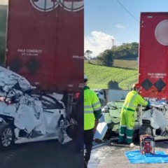 colagem com fotos do acidente na BR 768