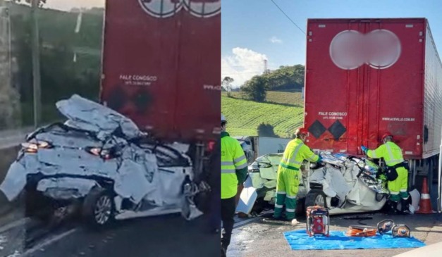 colagem com fotos do acidente na BR 768