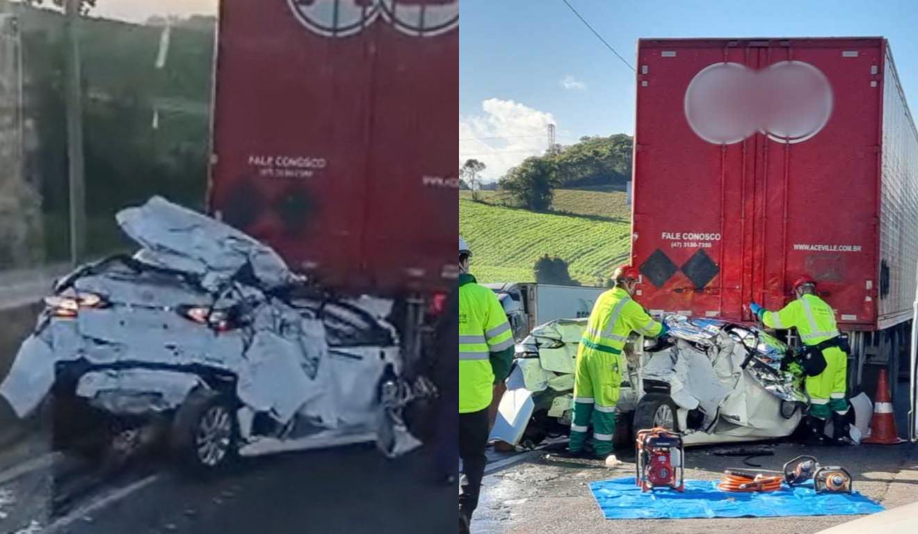 colagem com fotos do acidente na BR 768