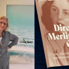 Imagem de Dirce Merlin Clève e do livro biográfico.