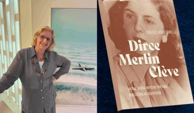 Imagem de Dirce Merlin Clève e do livro biográfico.