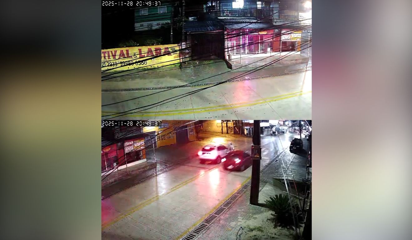 Vídeo mostra motociclista sendo atingido por carro que fazia ultrapassagem proibida na contramão