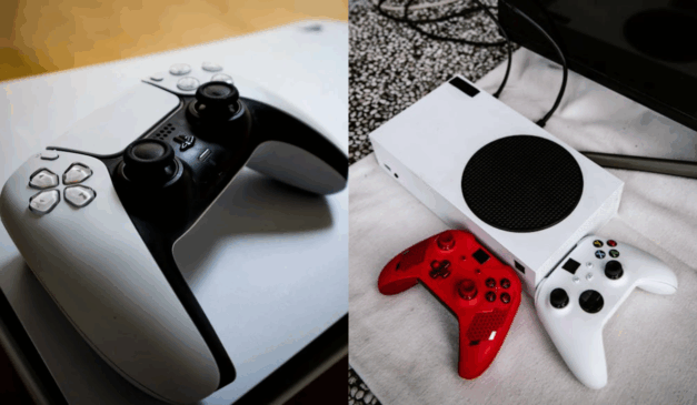 Imagem ilustrativa do PS5 e Xbox.