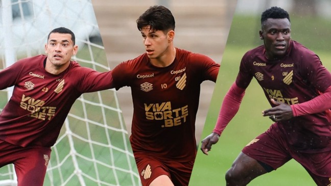 Santos, Zapelli e Viveros em treino pelo Athletico