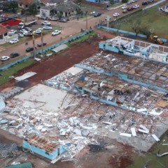 Imagem aérea de Rio Bonito do Iguaçu, cidade mais afetada por passagem de tornado pelo Paraná