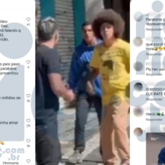 Montagem de foto com comentários sobre a briga de rua com o deputado Renato Freitas